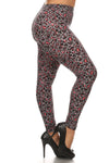 Plus Size Cheetah Printed Knit Legging With Elastic Waistband, And High Waist Fit.