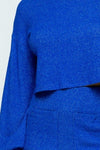 Brushed Knit Mock Neck Drop Shoulder Top With Front Pocket Mini Skirt Set