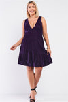 Plus Size Purple Velvet Sleeveless Deep Plunge V-neck Swing Bottom Dress