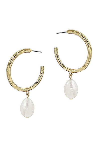 Fashion Open Hoop And Fresh Water Pearl Drop Earring