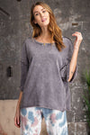 3/4 Slvs Mineral Washed Terry Knit Boxy Top