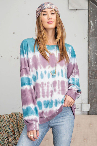 Ombre Dye Terry Knit Banded Bottom Pullover