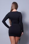 Sexy & Chic Long Sleeve Square Neck Ruching Tie Basic Dress