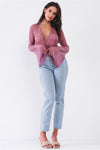 Long Flare Sleeve Deep Plunge V-neck Crushed Fabric Bodysuit