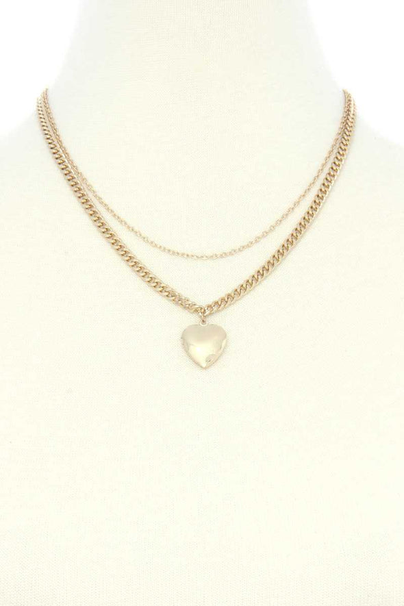 Heart Locket Charm Metal Layer Necklace