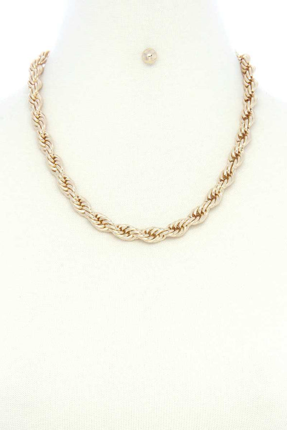 Twist Chain Simple Short Metal Necklace Earring Set