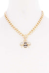 Rhinestone Bee Pendant Toggle Clasp Necklace