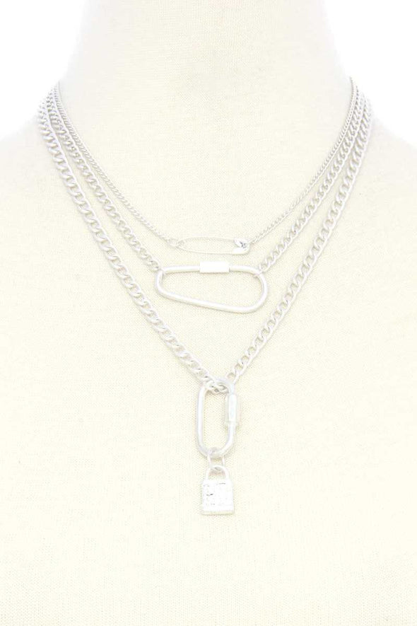 Lock Charm Metal Layered Necklace