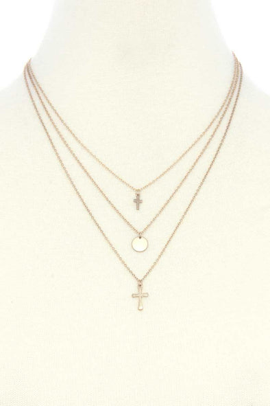 Dainty Cross Charm Layered Necklace