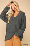 V-neck Solid Soft Sweater Top With Cut Edge