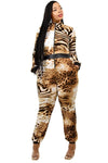 Plus Leopard Print Zipup Jumpsuit