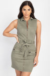 Belted Cargo Pockets Mini Dress