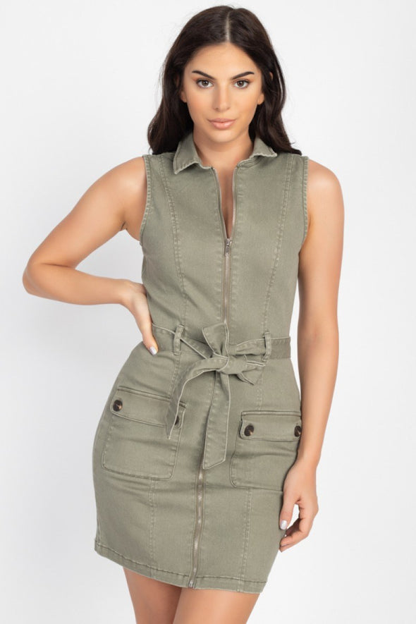 Belted Cargo Pockets Mini Dress