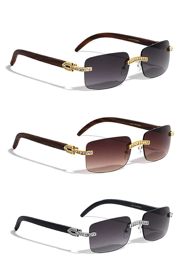 Trendy Metal Rhinestone Rimless Square Sunglasses