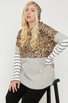 Plus Size Color Block Hoodie Featuring A Cheetah Print