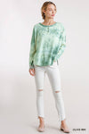 Tie Dye Round Neck Ribbed Button Front Top With Round Hem
