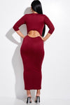 Solid 3/4 Sleeve Midi Dress With Back Cut Out