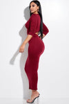 Solid 3/4 Sleeve Midi Dress With Back Cut Out