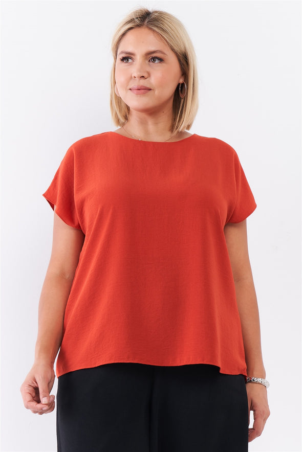 Plus Tangerine Orange Short Sleeve Loose Fit Top