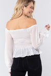 Off Shoulder Clip Dot Woven Top