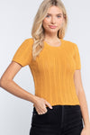 Short Slv Crew Neck Pointelle Sweater Top