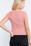 Short Slv Crew Neck Pointelle Sweater Top