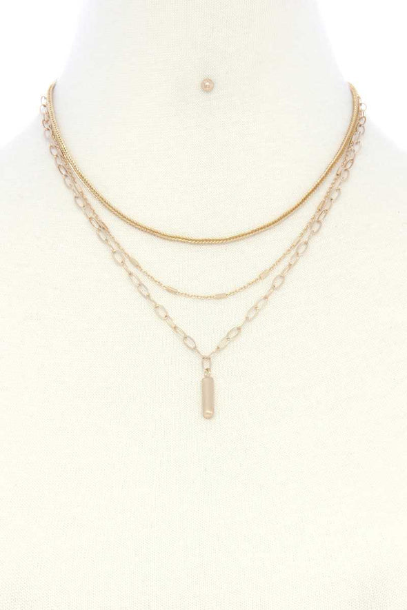 Metal Bar Oval Link Layered Neclace