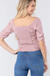 Elbow Slv Smocked Ruched Woven Top
