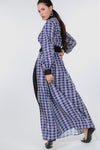 Plaid Shirt Maxi Dress With Gold Buckle Belt