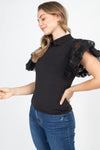 Solid Lace Puff Sleeves Top
