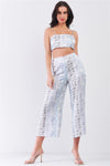 Silky Snake Print Sleeveless Crop Top & High Waist Flare Bottom Pants Set