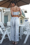 Silky Snake Print Sleeveless Crop Top & High Waist Flare Bottom Pants Set