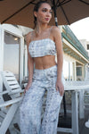 Silky Snake Print Sleeveless Crop Top & High Waist Flare Bottom Pants Set