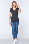 Short Slv V-neck Henley Knit Top