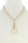 Circle Pendant Oval Link Y Shape Metal Necklace