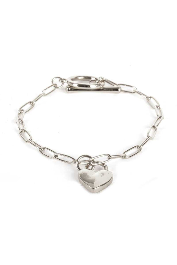 Metal Paper Clip Chain Heart Lock Charm Bracelet