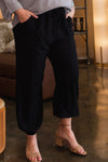 Solid Trousers Woven Elastic Waistband Pants With Drawstrings Details