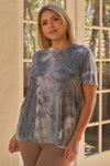 Plus Charcoal Tie-dye Print Round Neck Short Sleeve Relaxed Fit T-short Top