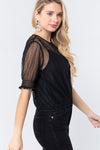 Elbow Slv Dot Mesh Top W/inner Cami