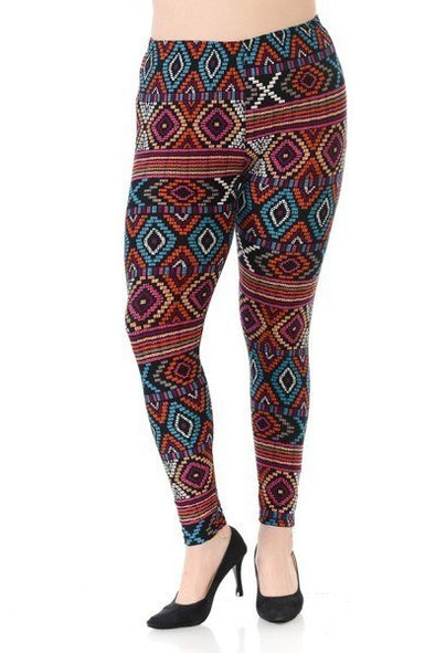 Plus Size Multi Print, Full Length Leggings In A Slim Fitting Style With A Banded High Waist