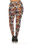 Plus Size Abstract Print, Full Length Leggings In A Slim Fitting Style With A Banded High Waist