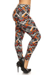 Plus Size Abstract Print, Full Length Leggings In A Slim Fitting Style With A Banded High Waist