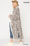 Mix-printed Open Front Kimono With Side Slits