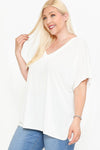 Side Slit With V-neck Dolman Short Sleeve Solid Blouse