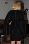 Plus Size Black Glitter Strands Velvet Plunging Wrap V-neck Split Flared Long Sleeve Detail Mini Dress