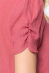 Short Shirring Slv Pleated Woven Top