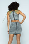 Stretchable Denim Cropped Top/stretchable Denim High-waist Skirt Set