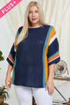 Stripe Accent Ribbeb Knit Sweater