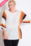 Stripe Accent Ribbeb Knit Sweater