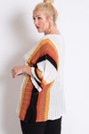Stripe Accent Ribbeb Knit Sweater